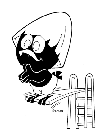 coloriage Calimero a la piscine fait un plongeon